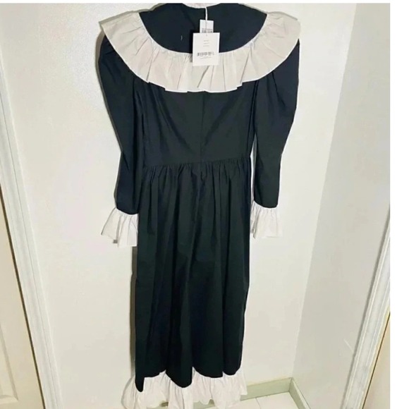 NWT Batsheva Black White Ruffle Cotton Midi Dress Size 2 - Picture 5 of 7